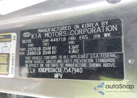 2014 Kia Sportage Lx z USA, uszkodzony, nr VIN KNDPB3AC6E7547940